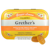 Greter’s Sugarfree Ginger Lemon : pastilles rafraîchissantes apaisant potentiellement la gorge.