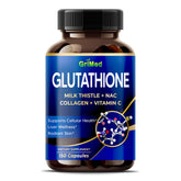 GriMed Glutathione 11200mg bouteille, présentoir clair pour routine bien-être.