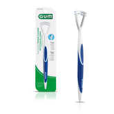 GUM nettoyeur de langue à double action avec brosse double pour nettoyer efficacement la langue.
