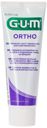 GUM Ortho Gel dentifrice pour appareil dentaire, soulage gencives et protège l’émail.