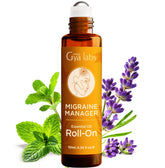 Gya Labs Migraine Manager Roll-On, bouteille ambrée prête à l'emploi en déplacement.
