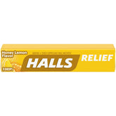 Pastilles HALLS Mentho-Lyptus dans la boîte, goût miel-citron et fraîcheur.