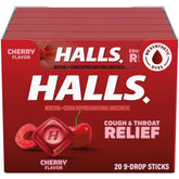 HALLS montre une poche de pastilles cerise rafraîchissantes pour la gorge