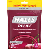 HALLS sans sucre cerise noire, pastille 70, soulage la gorge