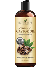 Flacon d'huile de ricin Handcraft Blends, usage cosmétique polyvalent.
