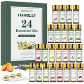 Hanolly huiles essentielles : 24 bouteilles noires préservant leur parfum durable pour diffusion.