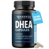 Gélules DHEA 50 mg de HAVASU NUTRITION dans une boîte, présentation professionnelle et claire