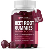 Gommes Havasu Betterave avec CoQ10 et grenade, énergie douce et goût fruits rouges.