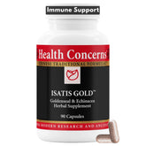 Bouteille Health Concerns Isatis Gold, 90 capsules, soutien possible des défenses naturelles lors de voyages.