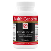 Health Concerns Rehmannia 8, bouteille avant, soutien rénal potentiel et détox naturelle.