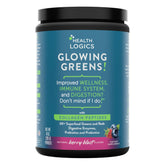 Health Logics Glowing Greens – bouteille verser pour une utilisation quotidienne facile.