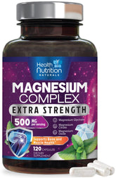 Health Nutrition Naturals Magnesium Complexe Bouteille, soutien potentiel pour muscles et energie.
