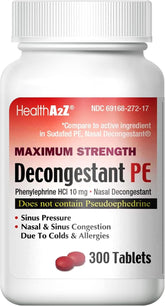 HealthA2Z Décongestionnant PE — bouteille de comprimés pour congestion nasale potentielle.