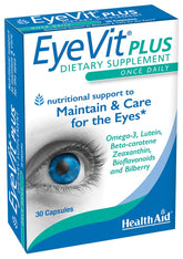 EyeVit Plus HealthAid sur la bouteille, soutien potentiel à la vision quotidienne.