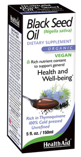 HealthAid huile de graines noires – bouteille, soutient le bien-être général.