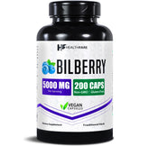 Gélules HealthFare Bilberry dans une bouteille, soutien potentiel à la santé oculaire au quotidien.
