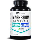 HealthFare Magnésium Glycinate 500 mg – capsules véganes, soutien potentiel à la détente musculaire.