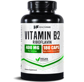 Healthfare Riboflavine 400 mg dans la bouteille, soutien potentiel au métabolisme énergétique.