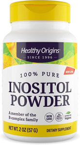 Poudre d'inositol Healthy Origins dans une bouteille, soutien potentiel pour peau et cheveux.
