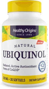 Healthy Origins ubiquinol - bouteille avec gélules molles pour énergie cellulaire et antioxydants.