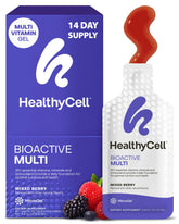 HealthyCell Bioactive Daily en bouteille montrant la multivitamine liquide.