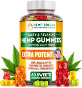 Gommes HempBridge en bouteille fruitée pour le bien-être quotidien.