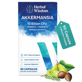 Herbal Wisdom Akkermansia Probiotic – bouteille de gélules pour la digestion.