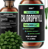 HERBIFY Gouttes de chlorophylle, flacon sur plan de travail, soutien énergétique potentiel.