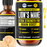 Herbify Lions Mane extrait dans une bouteille en verre pour concentration potentielle et clarté.