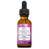 Gouttes d'iode nascent Heritage Store dans une bouteille, soutiennent potentiellement la fonction thyroïdienne normale.