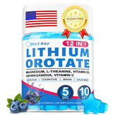 Boîte HevChay et bouteille lithium orotate 12-en-1, favorisant l'équilibre émotionnel.