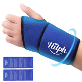Hilph poignet avec compresse gel double bleu prête à soulager les tensions localisées.
