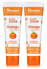 Dentifrice Himalaya Botanique pour enfants, tube orange, favorise un brossage doux et agréable.
