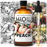 HIQILI huile pêche — bouteille, diffusion rapide du parfum fruité.