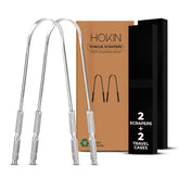 HOKIN gratte-langue en acier inox, ensemble 2 pièces, hygiène buccale améliorée.