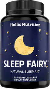 Sleep Fairy de Hollis Nutrition sur la bouteille de pilules pour une routine nocturne apaisante.