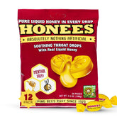 Gouttes Honees au miel en bouteille, pratique pour apaiser la gorge.
