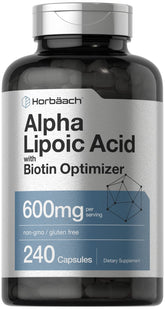 Horbäach acide alpha-lipoïque 600 mg, boîte 240 capsules, source antioxydante pratique.