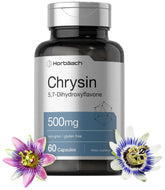Horbaach Chrysin: bouteille de complément 500 mg pour la routine quotidienne.