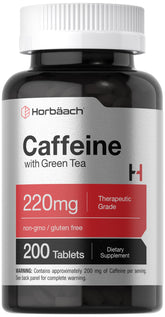Horbäach Comprimés Caféine 200 mg en bouteille pour une énergie potentielle lors de l’entraînement.
