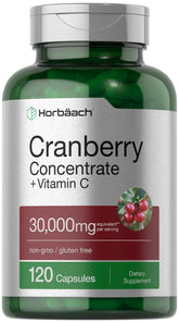 Capsules Horbäach Cranberry Concentrate dans la bouteille, faciles à prendre au quotidien