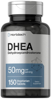 Horbaach DHEA 50 mg — bouteille pratique pour une prise quotidienne.