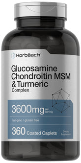 Vue bouteille Horbäach Glucosamine-Chondroitin MSM, 360 caplets, mobilité potentielle.