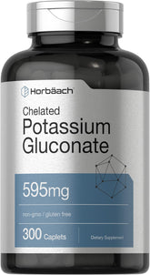 Horbaach Potassium Gluconate caplets en bouteille, formulation végétarienne pratique.