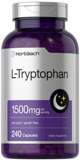 Horbäach Tryptophane L 1500mg – capsules devant la bouteille, soutien nocturne naturel