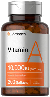 Horbäach Vitamine A 10000 UI, gélules molles en bouteille pour une prise quotidienne pratique