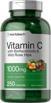 Horbäach Vitamin C 1000 mg, bouteille et présentation claire du produit