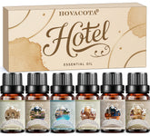 Ensemble Hovacota d'huiles essentielles en bouteilles, pour diffuser et personnaliser l'ambiance.