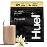 Huel Black Edition vanille, poudre protéinée végétale pour repas rapide.