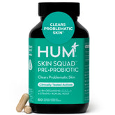 Hum Skin Squad Probiotiques: bouteille et capsules pour peau éclatante et intestin équilibré